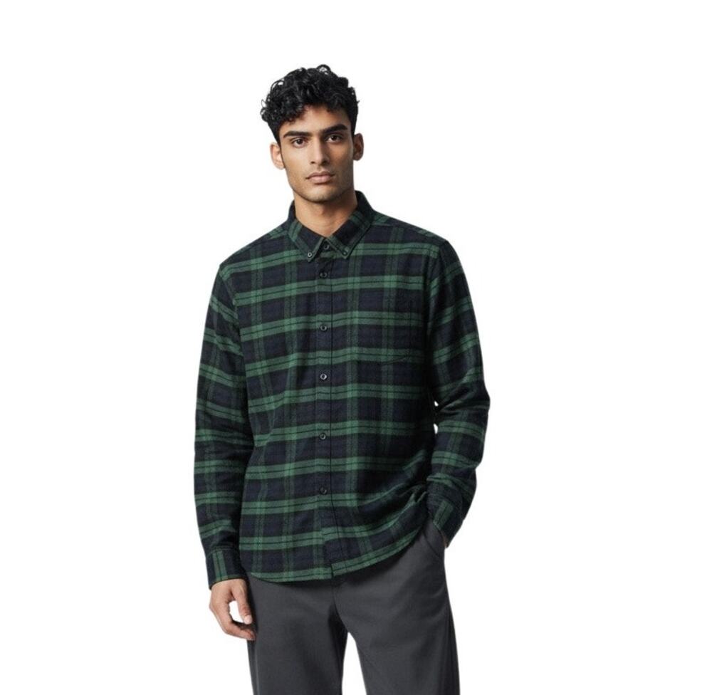 Nickel & Iron Green Plaid Men's Long Sleeve Classic Green Navy Shirt Size L